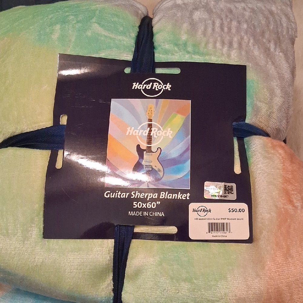 Hard Rock Cafe Multicolor Guitar Sherpa Blanket